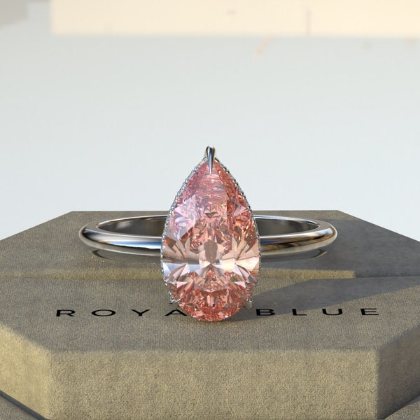 3 Carat Diamond Ring Pear Cut Pink Diamond Ring Pear Engagement Ring Pear lab Diamond Engagement Ring Pink Lab Diamond Ring IGI Certified