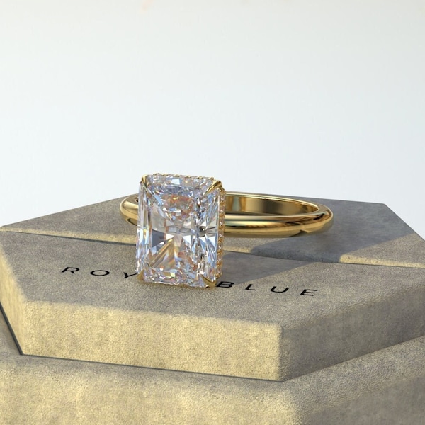 3 Carat Radiant Cut Diamond Ring Lab Grown Diamond Wedding Ring Hidden Halo Set Ring Design - 14K 18K Solid Gold Ring - IGI Certified Ring