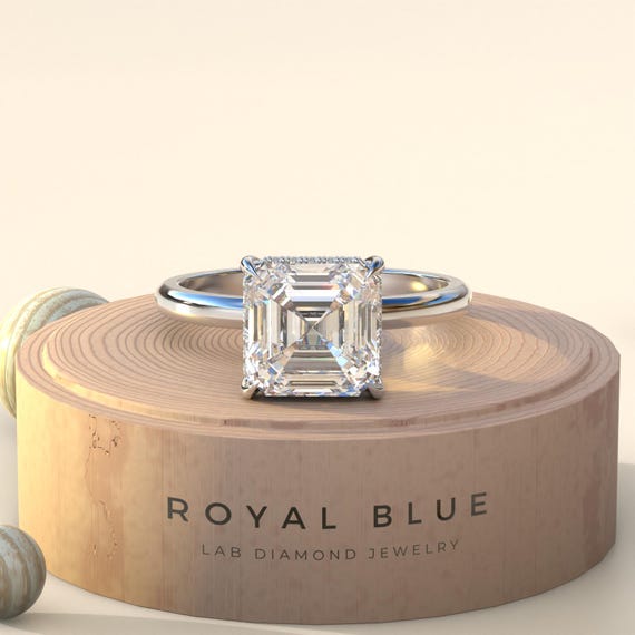 Carat Diamond Ring Asscher Cut Lab Diamond Ring Hidden Halo
