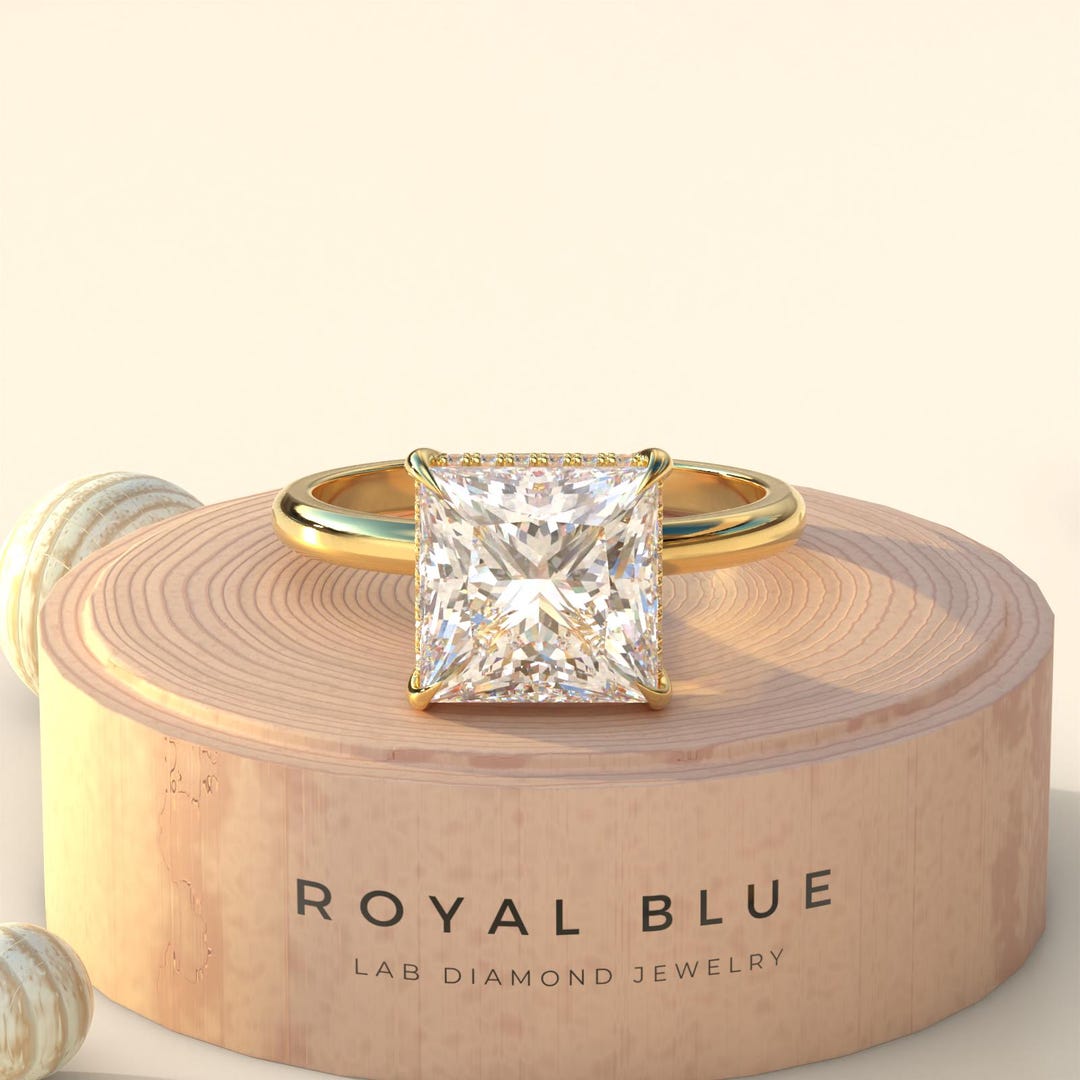 3 Carat Princess Cut Lab Diamond Ring Hidden Halo Princess Cut Lab ...