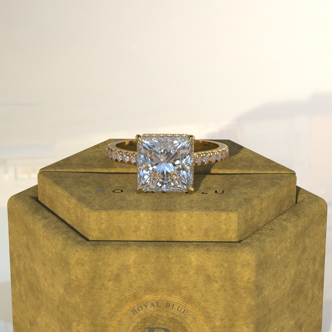 3 Carat Princess Cut Lab Grown Diamond Wedding Ring - Unique U Prong ...