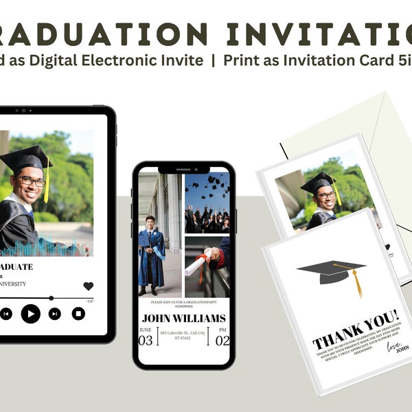 Graduation Celebration Digital Invitation: Editable & Instant Download! Printable Electronic Announcement Class of 2024 College Playlist