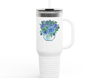 Watercolor Flower Insulated Travel Mug, 40oz, Travel Tumbler, Floral Thermos, Large Coffee Cup, Gift for Nature Lover, Botanical Print