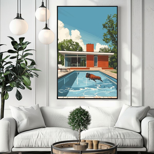 Mid Century Modern Art For Modern Home Retro Painting Midcentury Home Wall Art Eames Era Retro Office Eames Chair MCM Architecture Buffalo