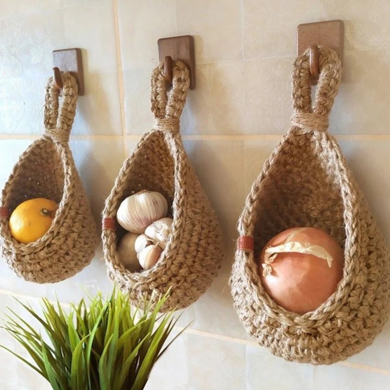 Handwoven Hanging Vegetable Fruit Basket image 2