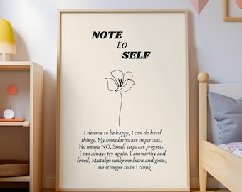 Positieve mindfulness kunst aan de muur, poster therapiebureau, beige citaatprint (digitale download)