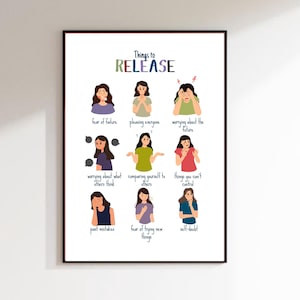 Cosas que hay que dejar ir, póster de salud mental, decoración de la oficina de terapia, habilidades de afrontamiento, consejero escolar, mentalidad de crecimiento, TCC, descarga digital