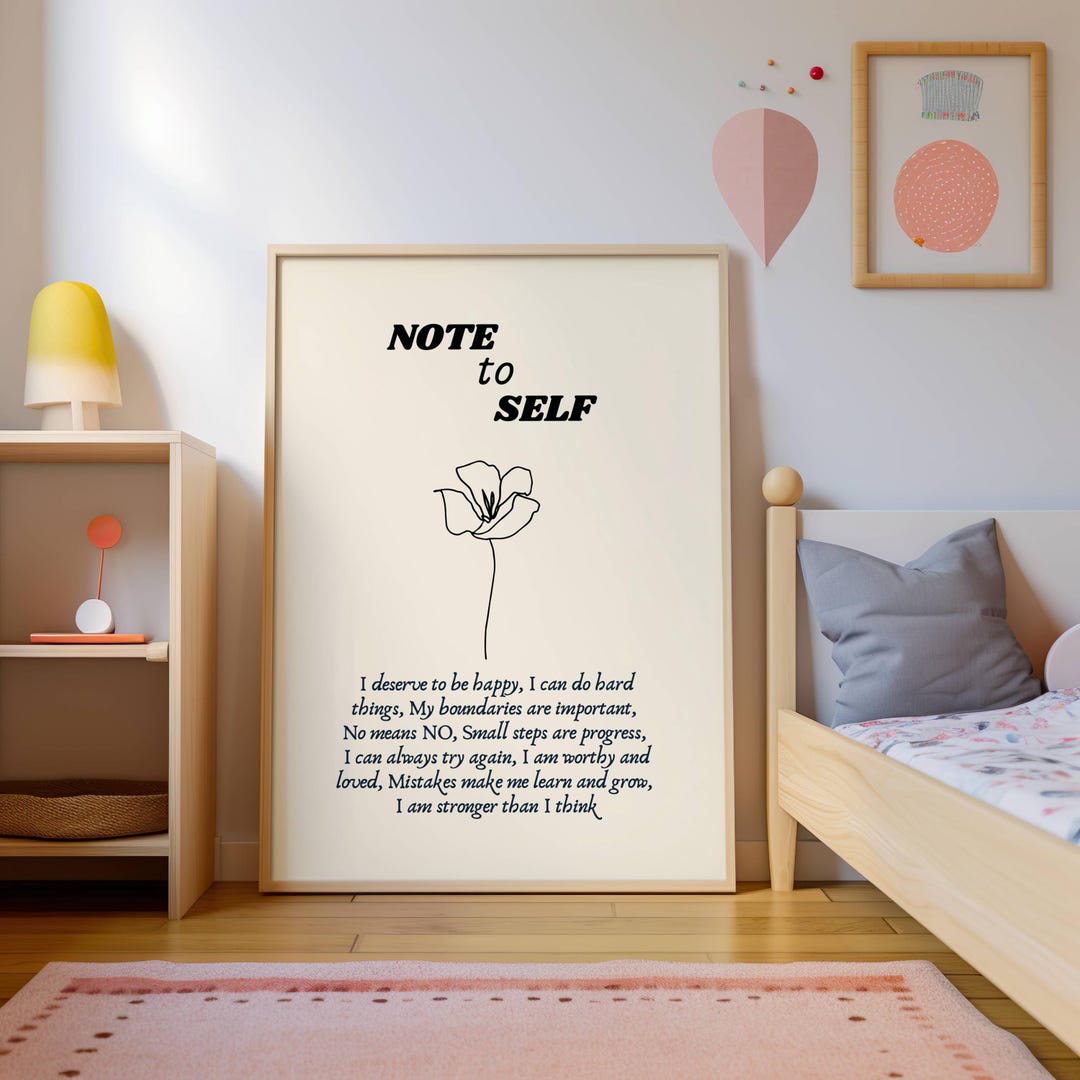 Note to Self, Positive Mindfulness Wall Art, Mental Health Art Print ...