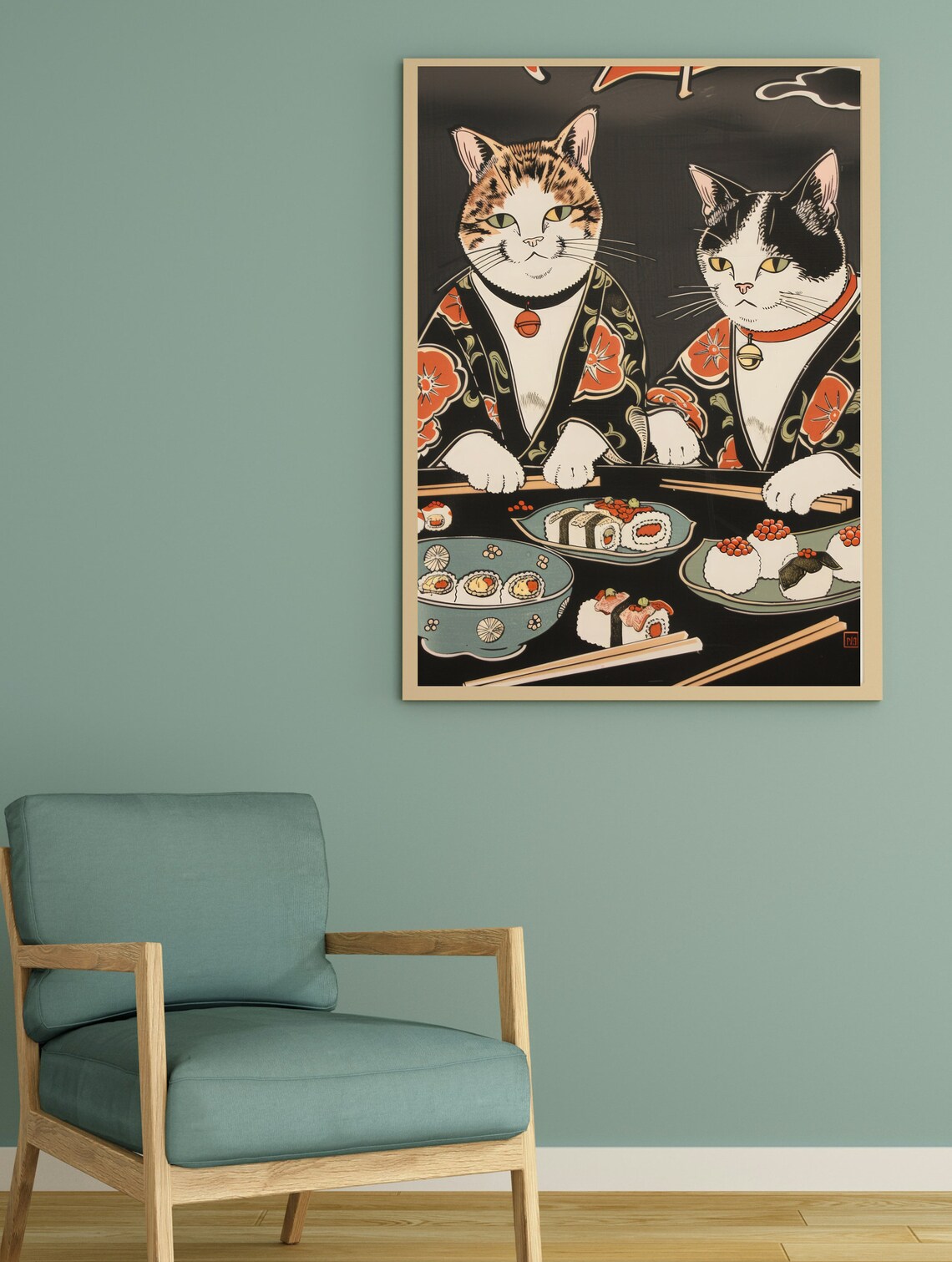 Japanese Cat Painting Oriental Art Print Oriental Cat Art Print Wall ...