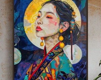 Koreaanse meisjeskunstprint | Elegant oosters portret (digitale download)