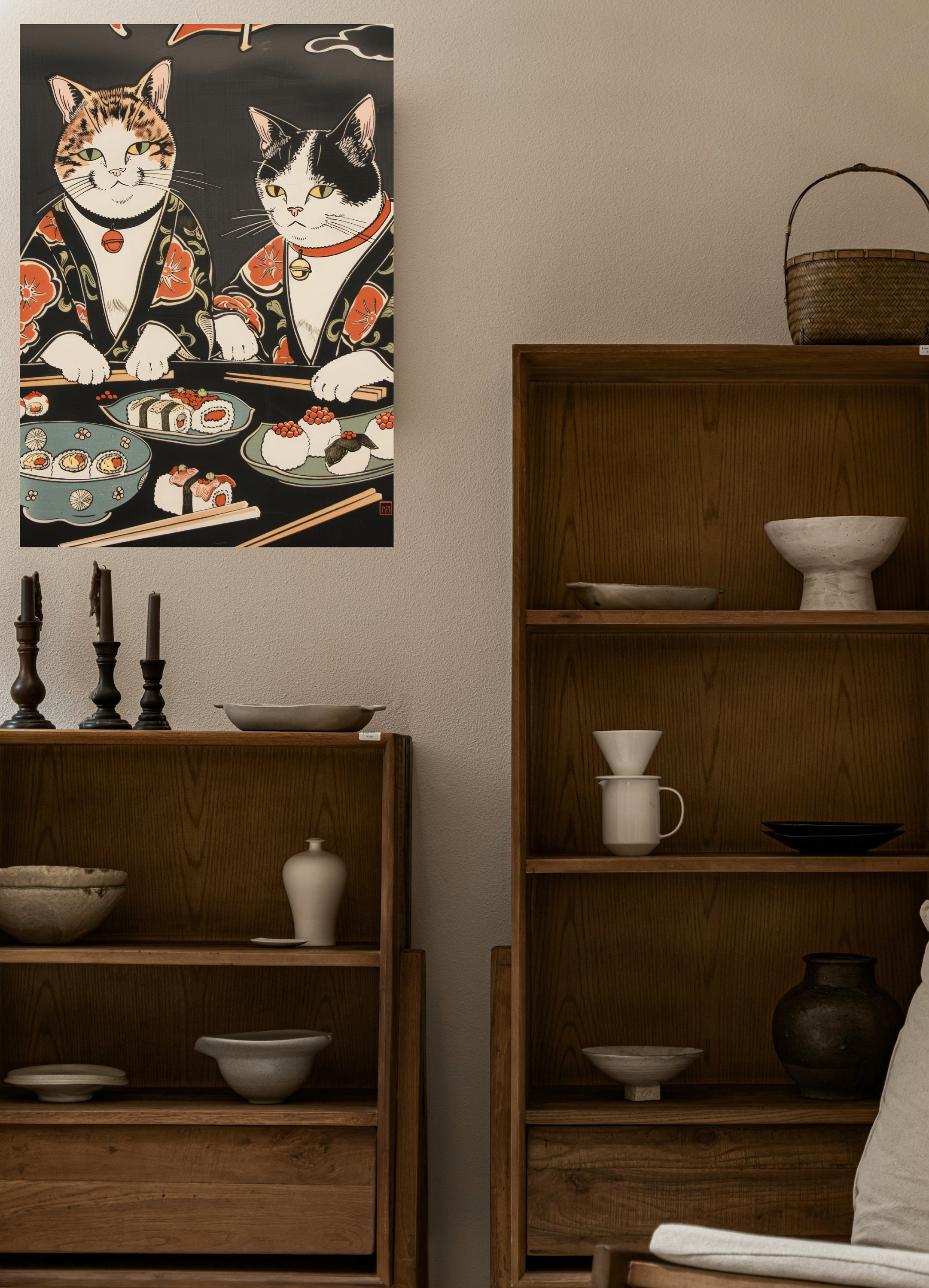 Japanese Cat Painting Oriental Art Print Oriental Cat Art Print Wall ...