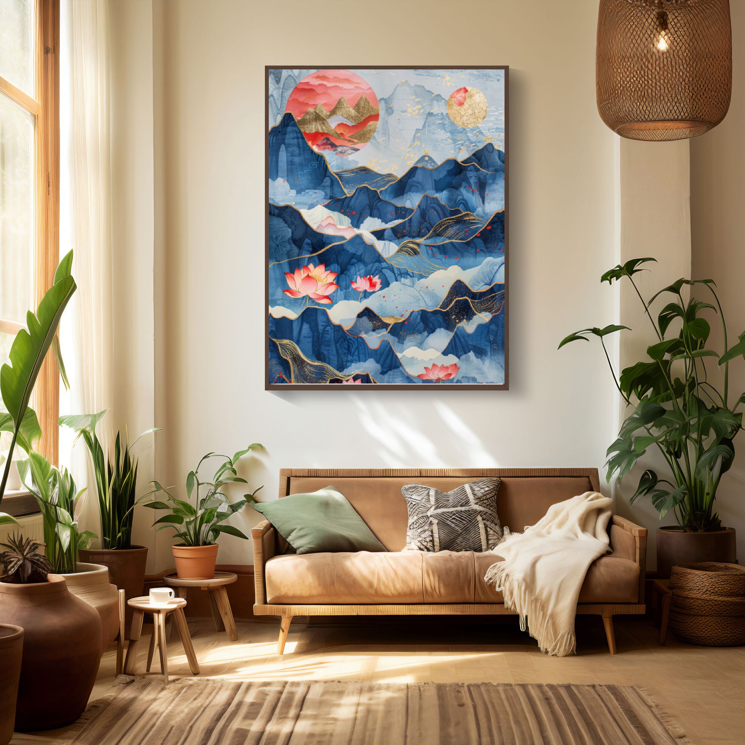 Japanese Mountain Landscape Print | Waterlilies, Zen Wall Art (digital ...