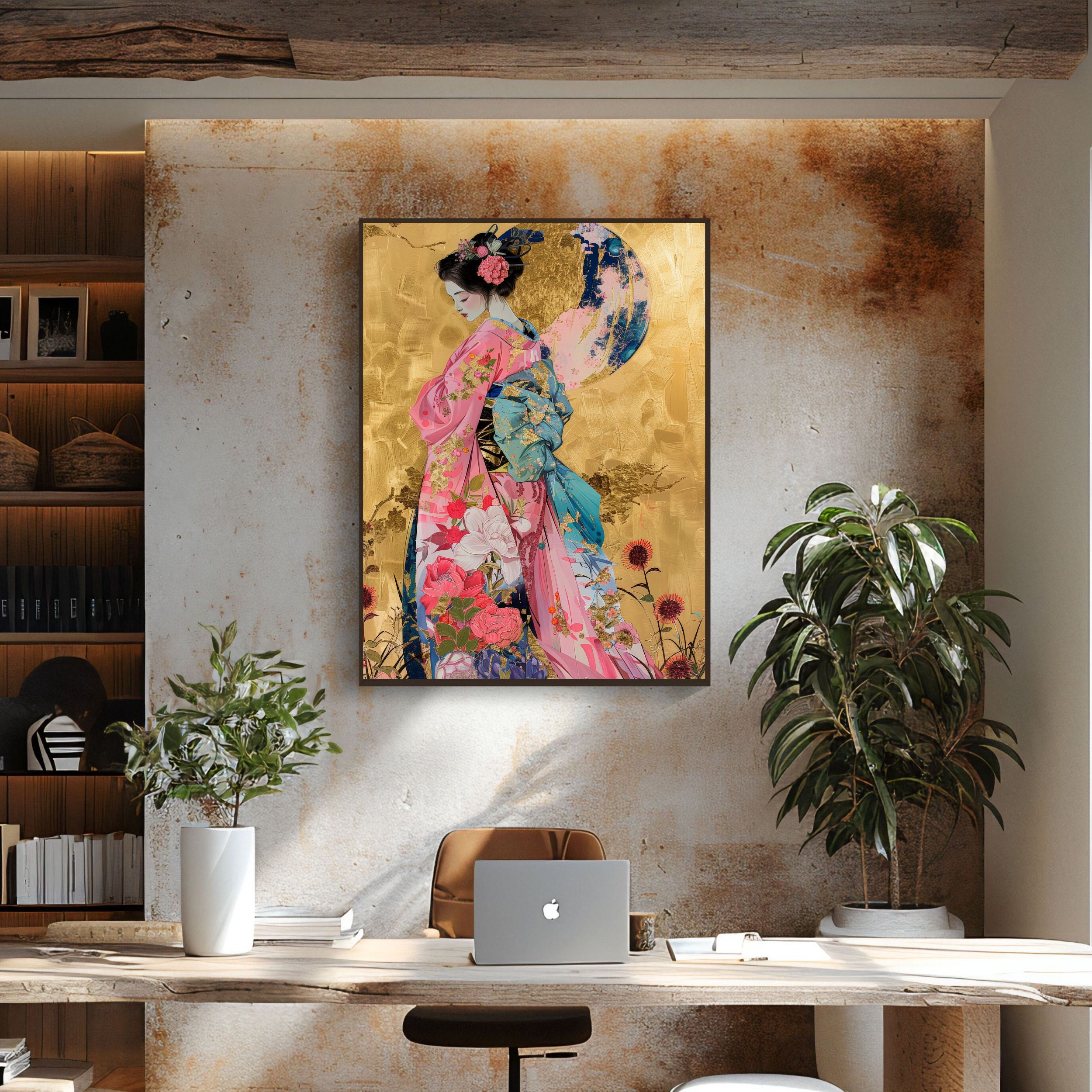 Gold Geisha Elegant Japanese Geisha in Pink and Gold - Digital Art Print - Etsy