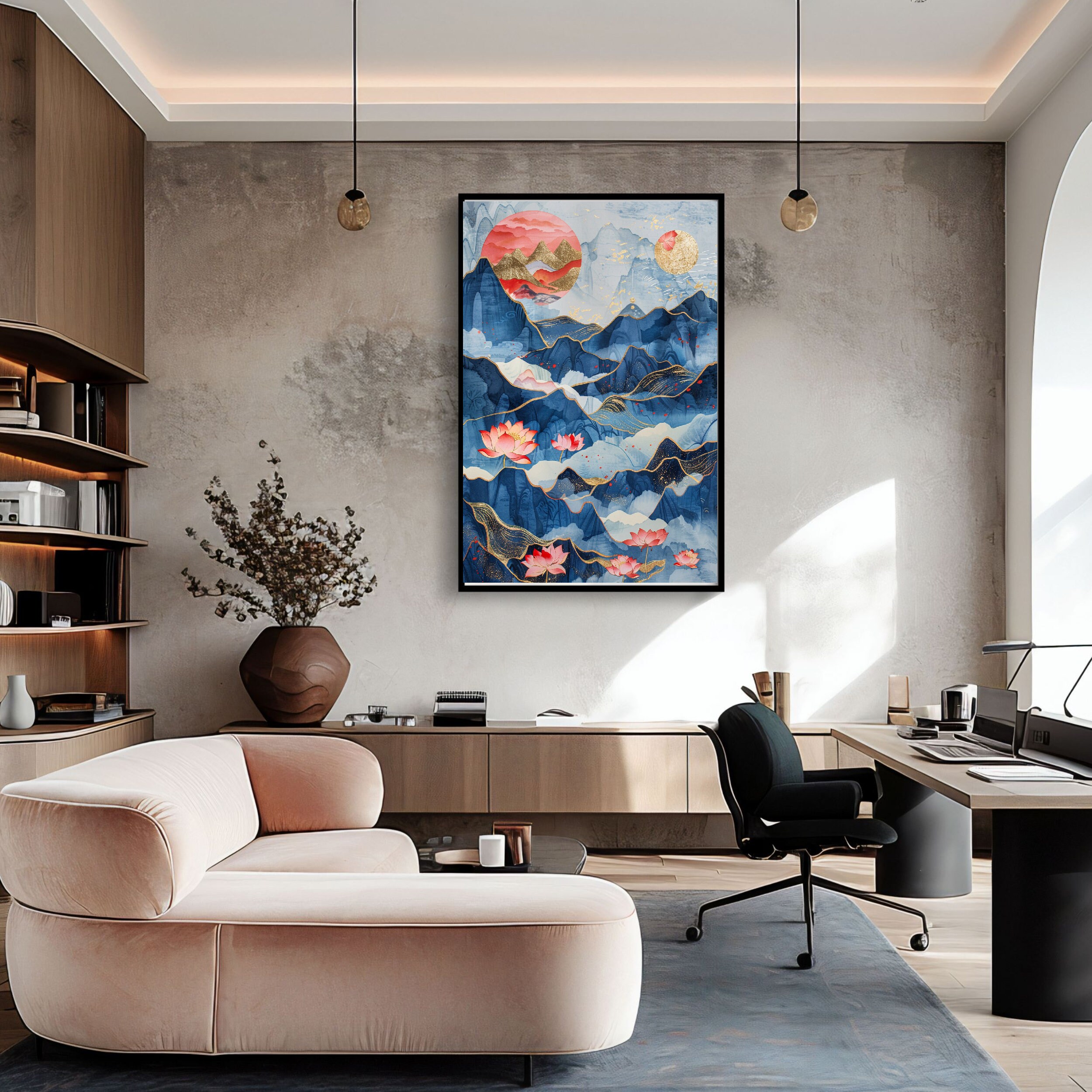 Japanese Mountain Landscape Print | Waterlilies, Zen Wall Art (digital ...