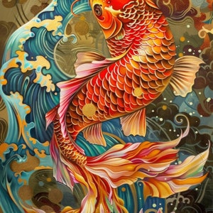 Japanese Koi Fish Painting | Instant Download | Wall Art Print | Digital Asian Art | Zen Decor | Printable Wall Decor