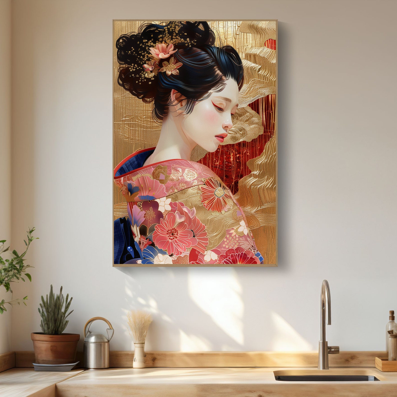 Gold Geisha Elegant Geisha Art Print | Gold & Pink Japanese Decor (digital Download ...