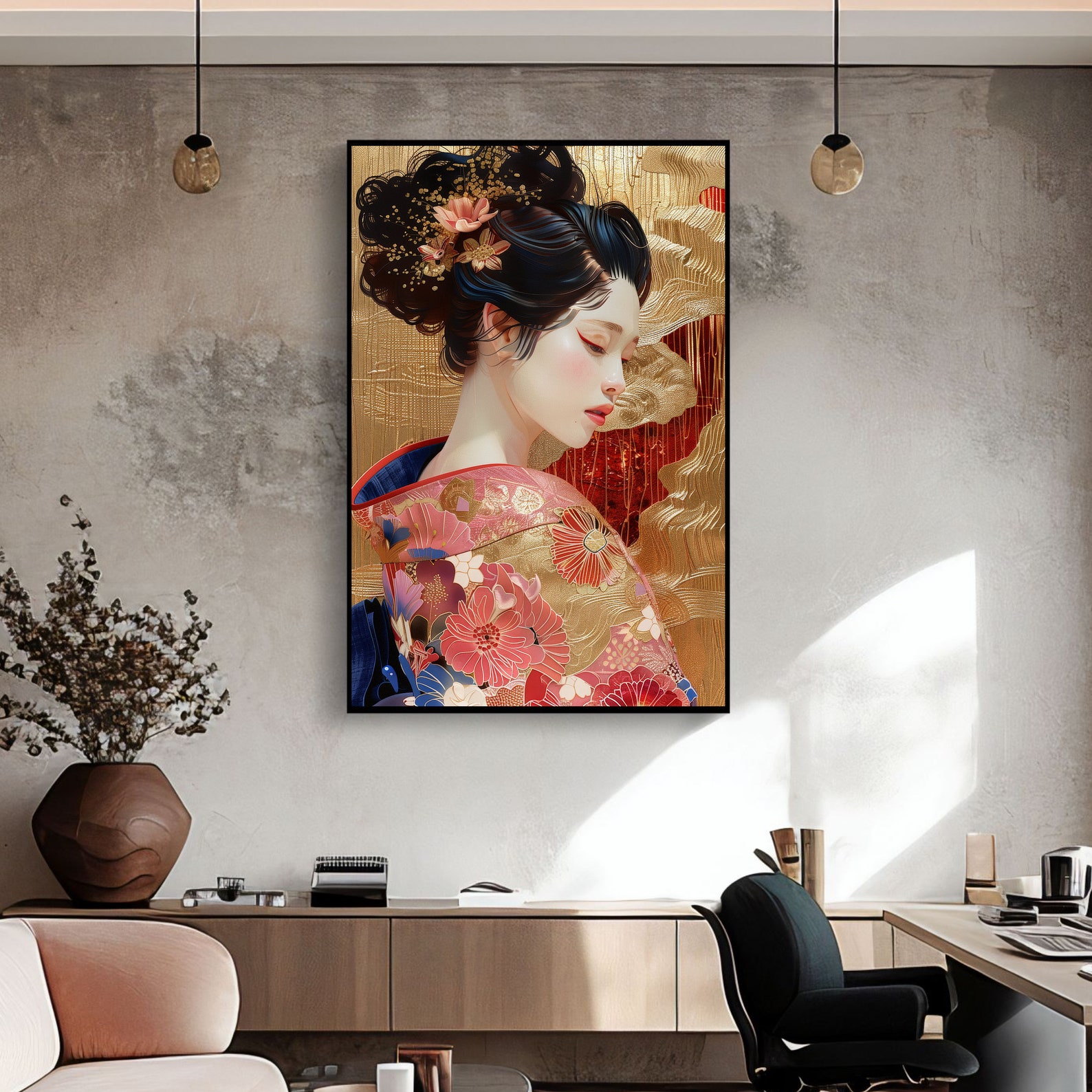 Gold Geisha Elegant Geisha Art Print | Gold & Pink Japanese Decor (digital Download ...
