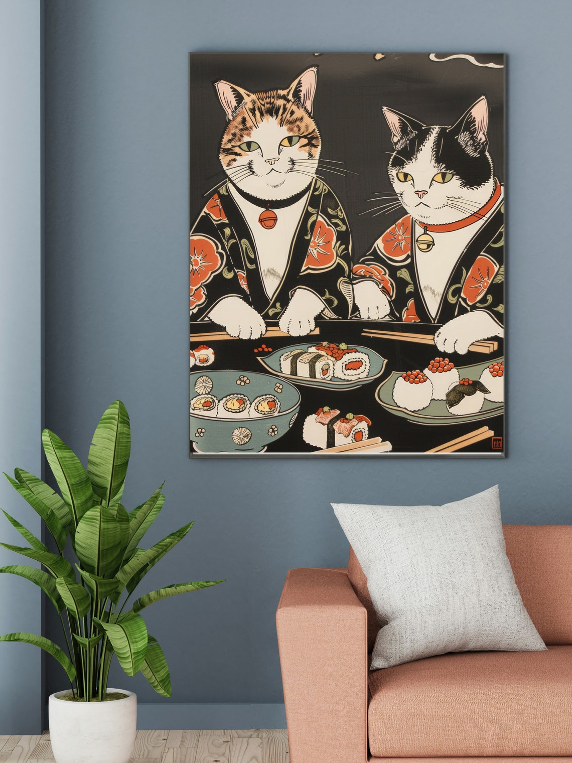 Japanese Cat Painting Oriental Art Print Oriental Cat Art Print Wall ...