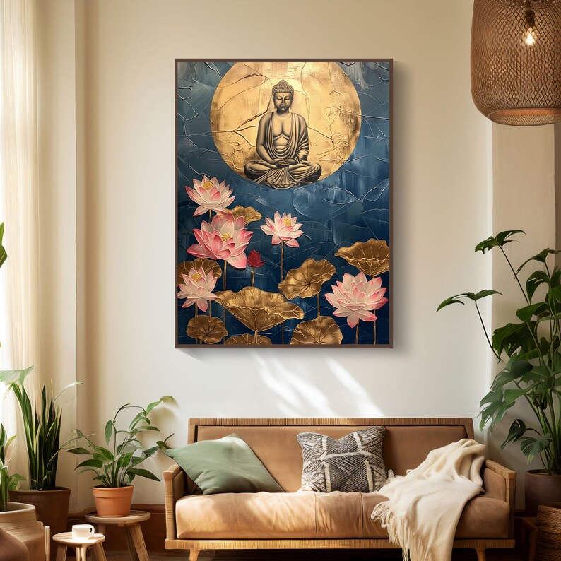 Tranquil Buddha Lotus Flower Painting | Digital Art Print | Zen Buddha ...