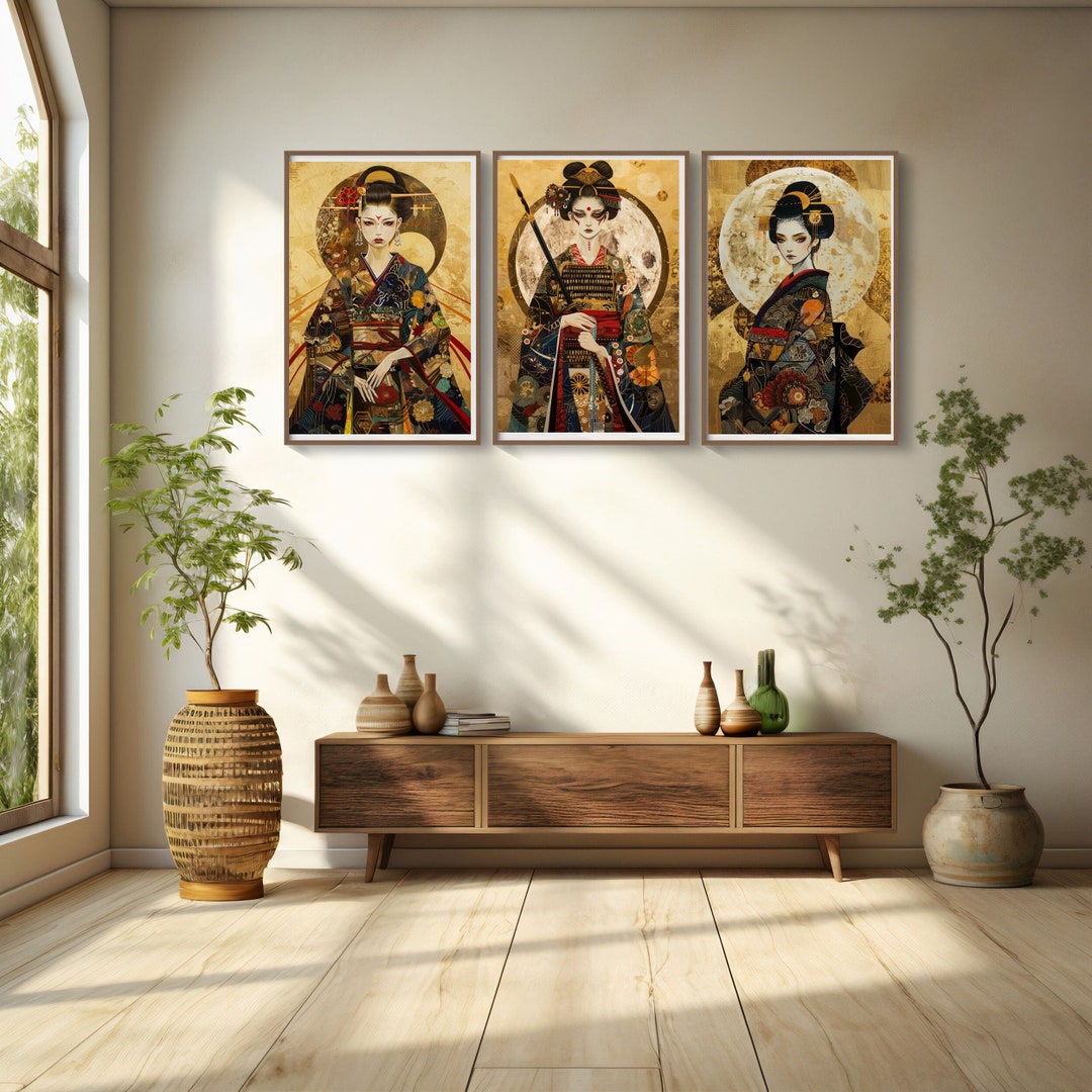 Geisha Art Prints Bundle | Set of 3 Ai Downloads |japanese Decor | Ai ...