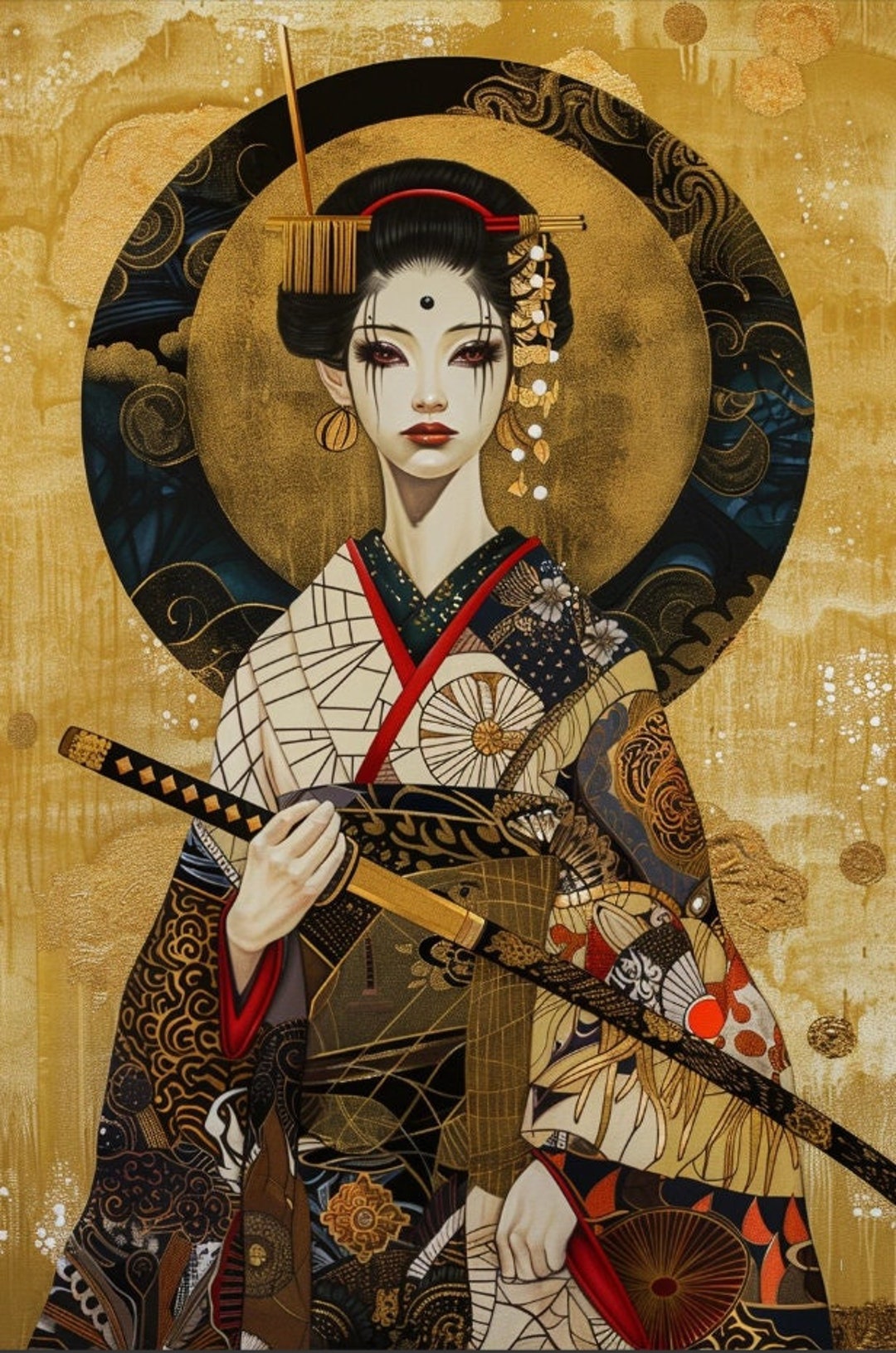 Japanese Geisha Art Print | Samurai Warrior Painting (digital Print) - Etsy