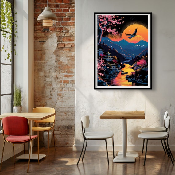 Japanese Landscape Digital Print - Tranquil Wall Art for Zen