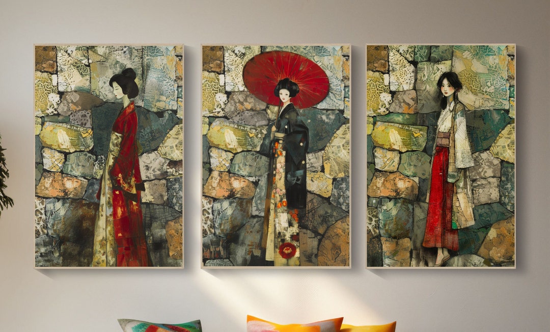 Collection of 3 Japanese Girls Art Prints - Digital Art Bundle - Etsy
