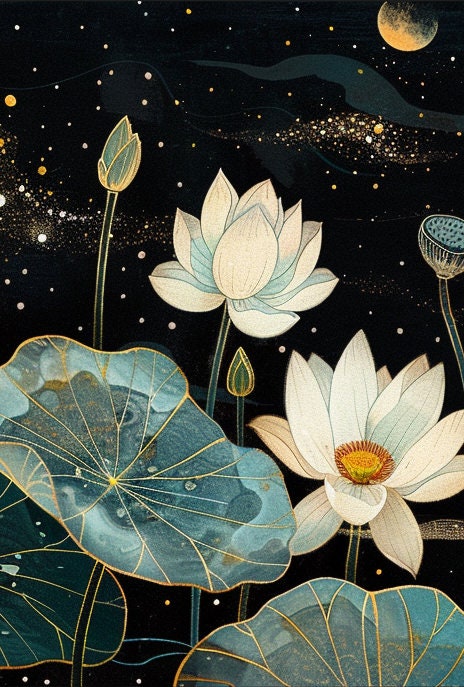 Lotus Flower Art Print Set | Japanese Zen Wall Decor (digital Download ...