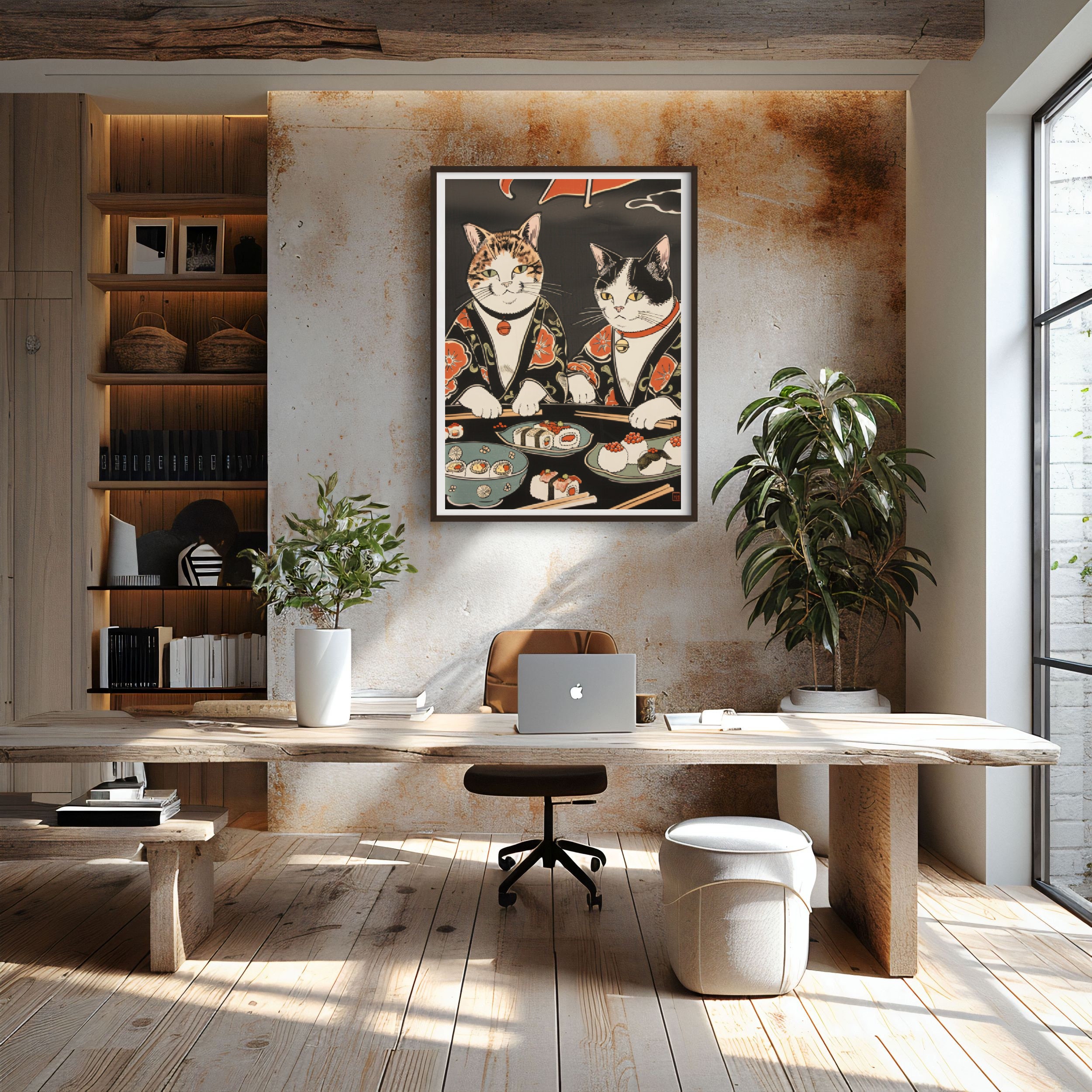 Japanese Cat Painting Oriental Art Print Oriental Cat Art Print Wall ...