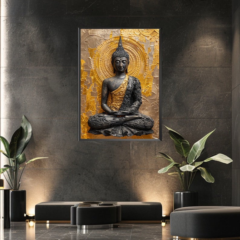 Thai Buddha Artwork in Gold and Black - Digital Print Decor 500 DPI - Etsy