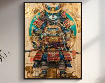 Adorable Meow-warrior: Japanese Samurai Cat Wall Art Print