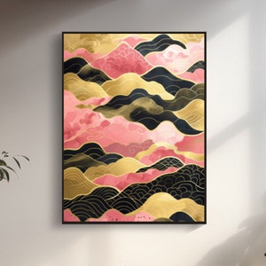 AI Generated Japanese Wave Pattern Print - Instant Download Wall Decor