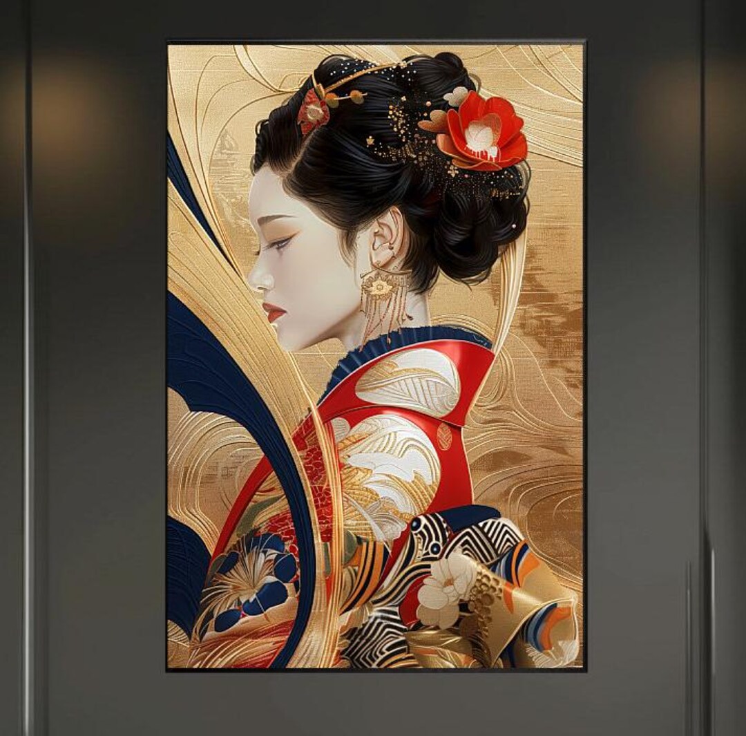 Elegant Geisha Art Print | Gold Accent Japanese Wall Decor (digital ...