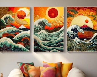 Japanese Wave Art Prints – Deep Sea Ocean Trio (Digital Download)