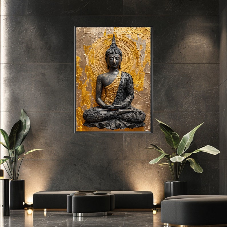 Thai Buddha Artwork in Gold and Black - Digital Print Decor 500 DPI - Etsy