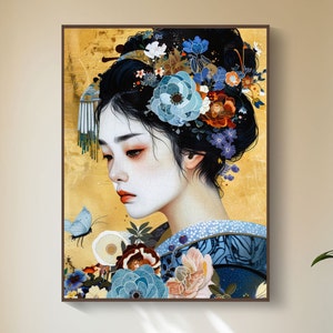 Japanese Geisha Painting: Digital Art Print, Asian Wall Decor