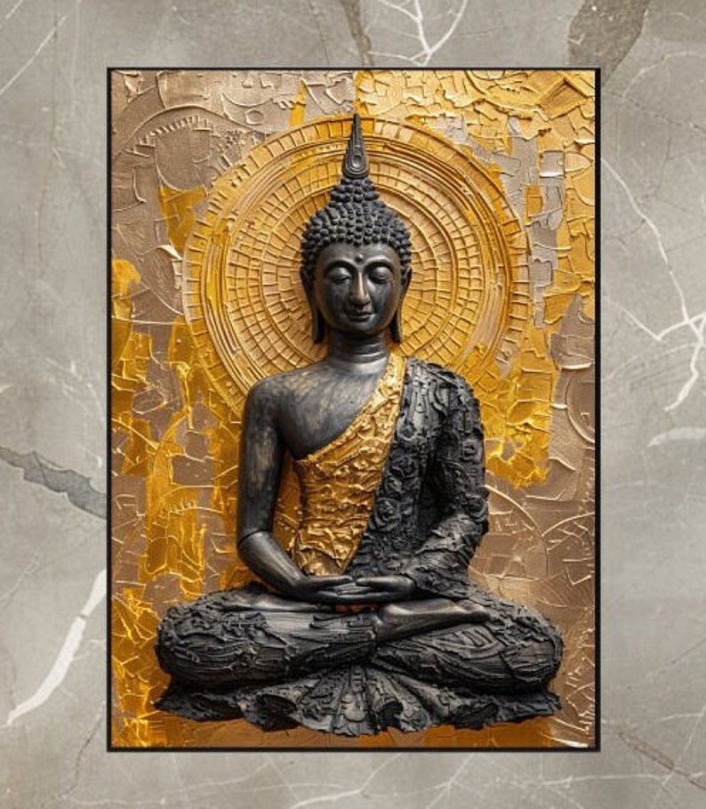 Thai Buddha Artwork in Gold and Black - Digital Print Decor 500 DPI - Etsy