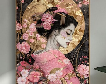 Elegance Japanese Geisha Ai Art Print - Wall Decor
