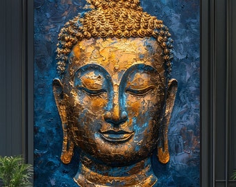 Thai Buddha Head Art Print - Digital Wall Art, Thai Buddha Head Digital Art Painting - Peaceful Home Decor