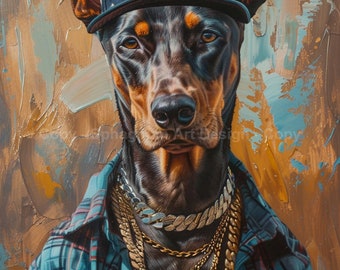 Doberman Dog Art Print – Modern Asian Inspired Wall Art (Digital Download)