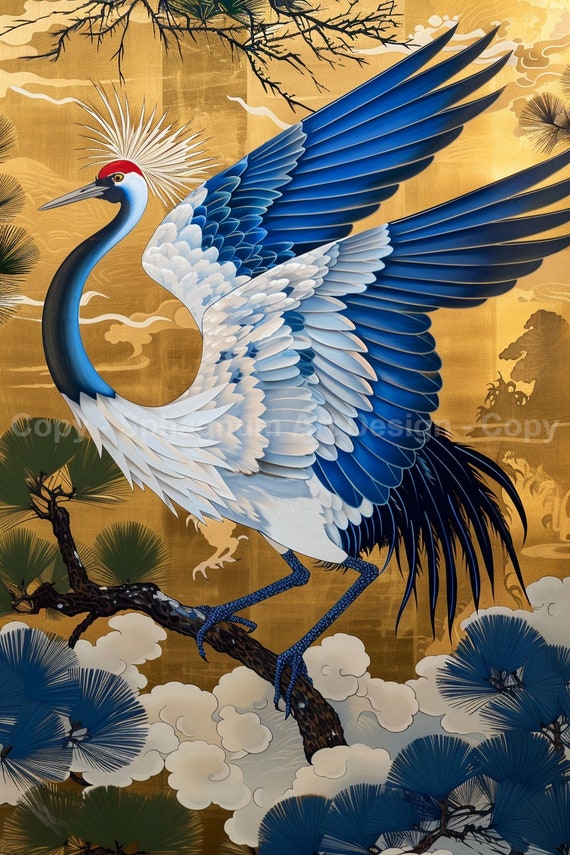 Japanese Crane Bird Painting Digital Download - Elegant