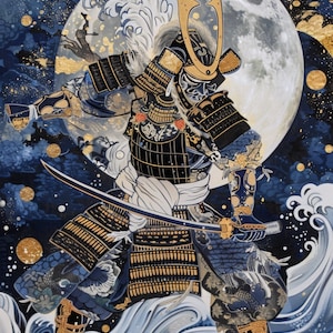 Japanese Samurai Wall Art | Oriental Digital Print | Unique Home Decor Modern Samurai Oil Painting | Japanese Digital Art Samurai Warrior