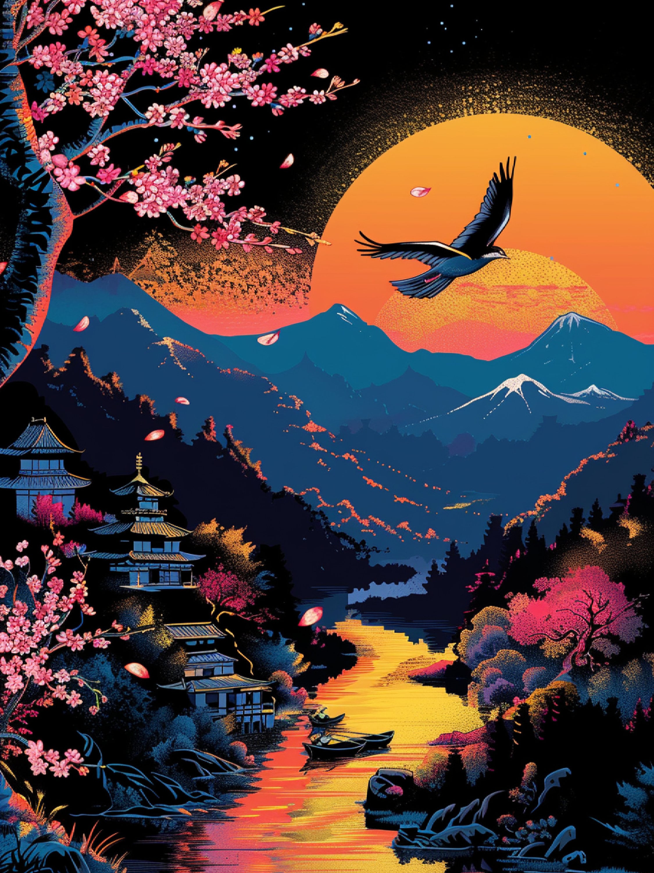 Japanese Landscape Digital Print - Tranquil Wall Art for Zen