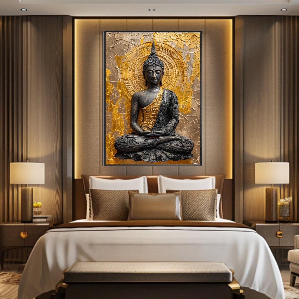 Thai Buddha Artwork in Gold and Black - Digital Print Decor 500 DPI - Etsy