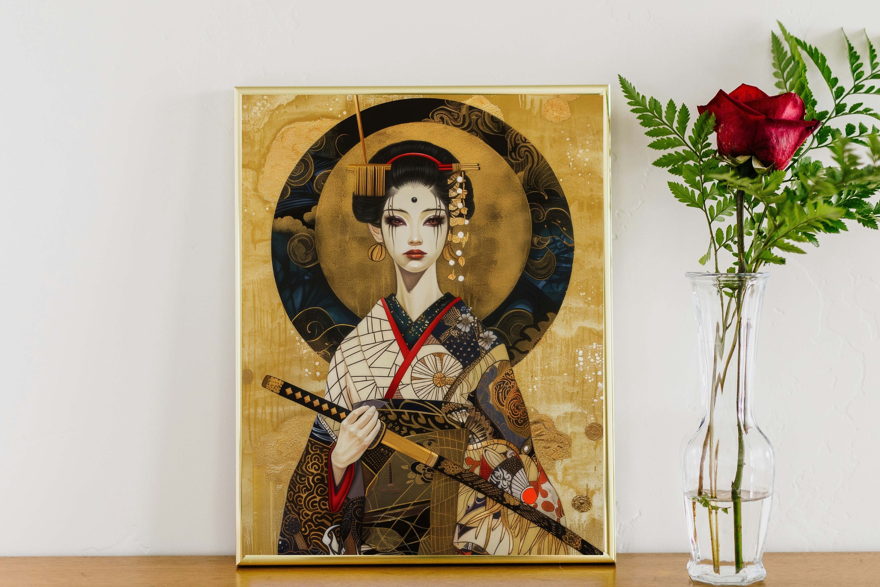 Japanese Geisha Art Print | Samurai Warrior Painting (digital Print) - Etsy