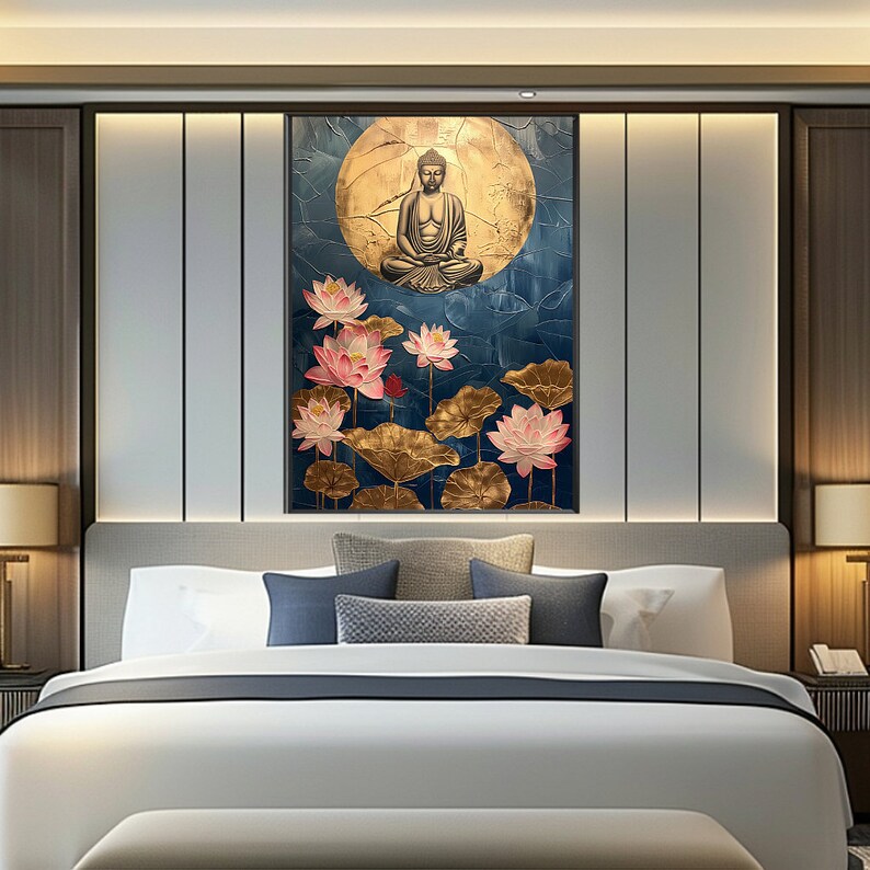 Tranquil Buddha Lotus Flower Painting | Digital Art Print | Zen Buddha ...