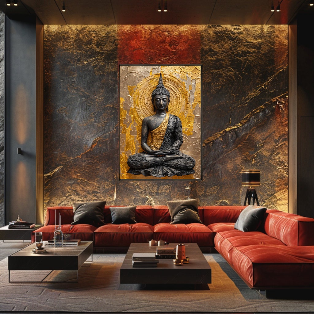 Thai Buddha Artwork in Gold and Black - Digital Print Decor 500 DPI - Etsy