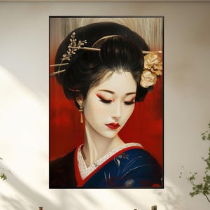 Charming Japanese Geisha Digital Art - Detailed Illustration Print | Digital Art Print of Stunning Japanese Geisha