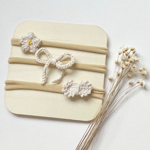 Handmade Cotton Crochet Baby Headband Set: Newborn Hair Bows
