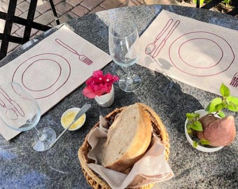 Hand Embroidered Linen Placemat Set, Artisanal Dining Table Decor